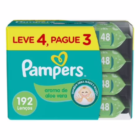🛍️Lenços Umedecidos Pampers Aroma de Aloe Vera 192 Unidades