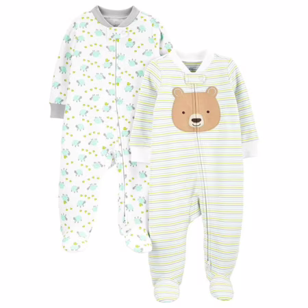 Macacão de dormir para bebês Pacote com 2 pares neutros de algodão com pés para dormir e brincar Simple Joys by Carter'sUnisex Bebê
