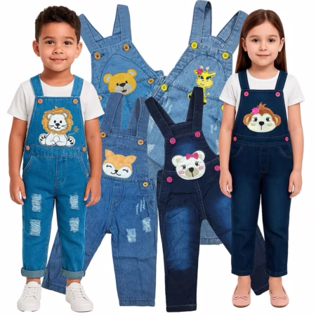 🔥  Macacão Infantil Jeans Longo Menino e Menina