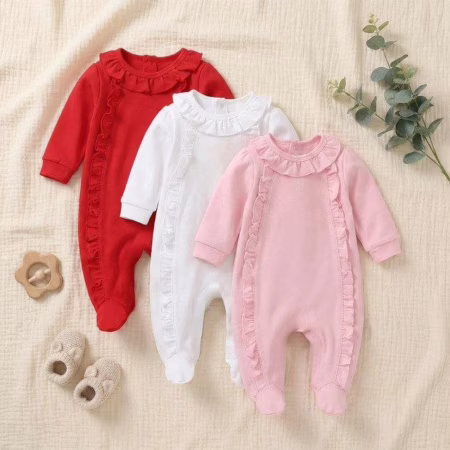🛍️Macacão Menina Em Algodão Com 3 Unidades Cores Da Foto 0 A 3 Meses