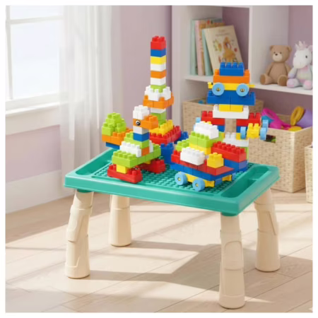 Mesa De Blocos Mesinha Atividades Infantil Didática 100peças Verde