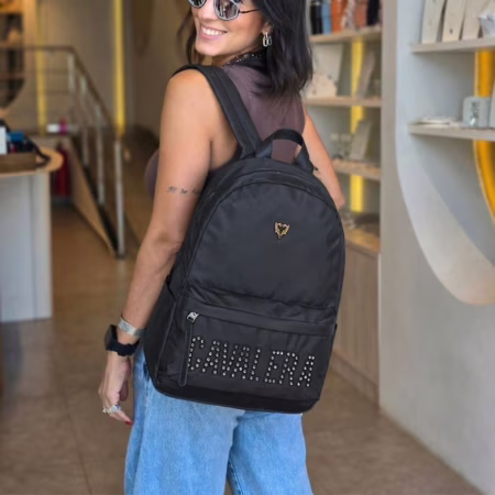 Mochila Cavalera Executiva Alças Acolchoada Resistente Preta Feminina