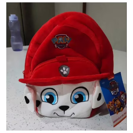 Mochila Infantil De Pelúcia Patrulha Canina Marshall Candide Vermelho