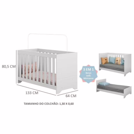 Multimóveis Berço 3 em 1 para Colchão 60 x 130 cm Branco