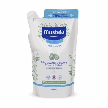 🛍️Mustela Refil Gel Lavante Suave 400ml - Sabonete Líquido Corpo e Cabelo para bebês e crianças – feito com 93% de ingredientes de origem natural - Must...