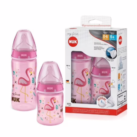 NUK Kit 2 Mamadeiras My 1St S1 150ml S2 300ml Rosa