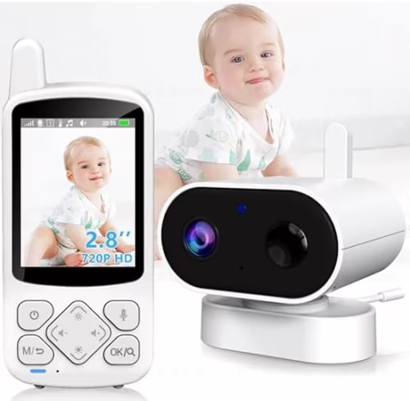 OLANENEM Babá Eletrônica Sem Fio 720p Tela LCD de 2,8" com Zoom Digita, Monitor de Vídeo Sem WiFi, Áudio Bidirecional, Visão Noturna, Sensor de Temperamento e Vela Ninar 127V/220V