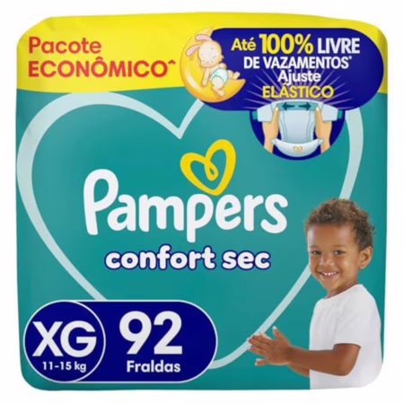 Pampers Confort Sec Fralda Descartável com cintura elástica Tamanho XG, 92 Unidades