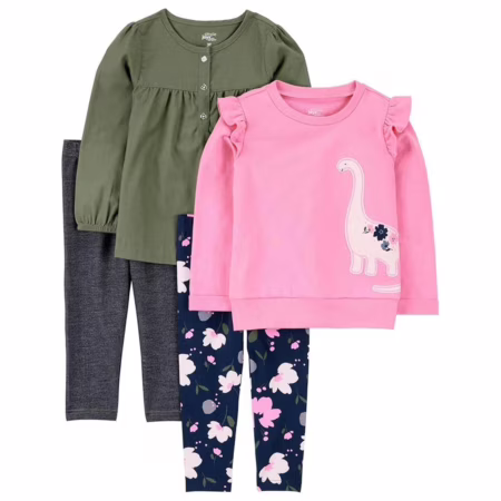 Simple Joys by Carter's Conjunto de 4 peças de camisa e calça de manga comprida para crianças e bebês meninas