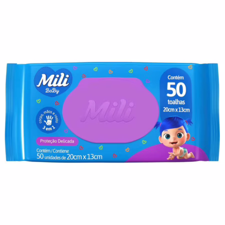 Toalhinha Umedecida Mili Proteção Delicada 50 unidades