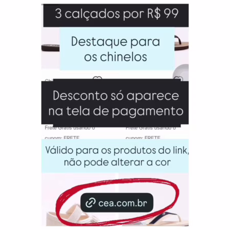 3 calçados por R$ 99 na C&A