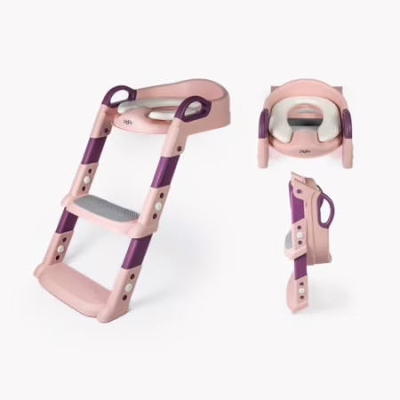 Assento Redutor Infantil Dobrável Com Escada Desfralde  Rosa