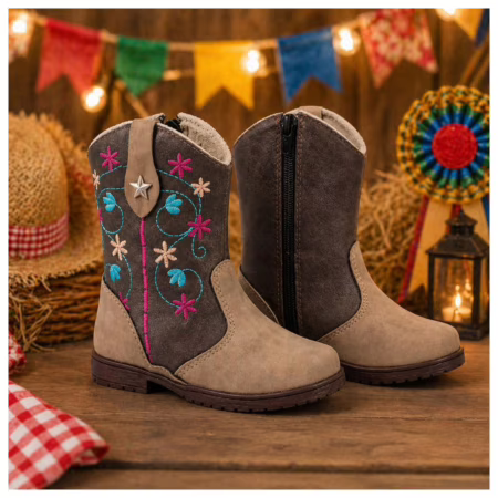 Bota Infantil Menina Texana Bordada Confortável Caipira Original Botina Junina Rodeio Promoção
