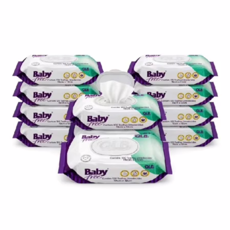 Caixa com 10 Lenços/Toalhas Umedecidas Baby Free c/ 100 Unidades Cada – Tampa FlipTop