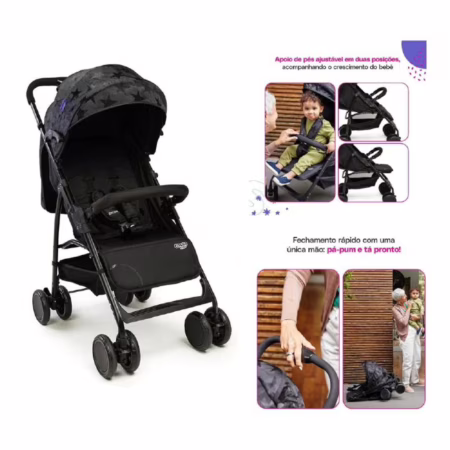 Carrinho de Bebê Cosco Kids, Bross, Preto Estrela