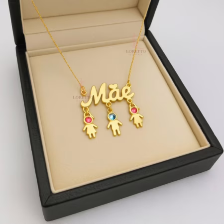 🔥 Colar Mãe de Filho Menina Banho de Ouro Ah356