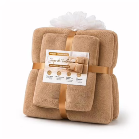 Conjunto 2 Toalhas De Banho Infantil Soft com Toque Extremamente Macio Suave Para Pele do Bebê Recém Nascido com 2 Toalhas Felpudas 70x140 e 35x75 (Marrom Claro)