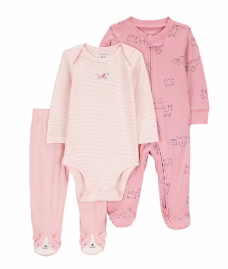 Conjunto Longo Bebê 3 Peças Cachorrinhos Listras Multicor Carter's