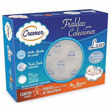 Cremer Fralda Luxo Estampa Masculina Pc Com 5 Unidades (Embalagem Pode Variar)