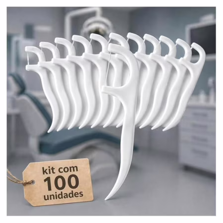 Fio Dental com Haste Descartável – 100 Unidades, Limpeza Profunda Entre os Dentes, Design Antideslizante, Uso Prático