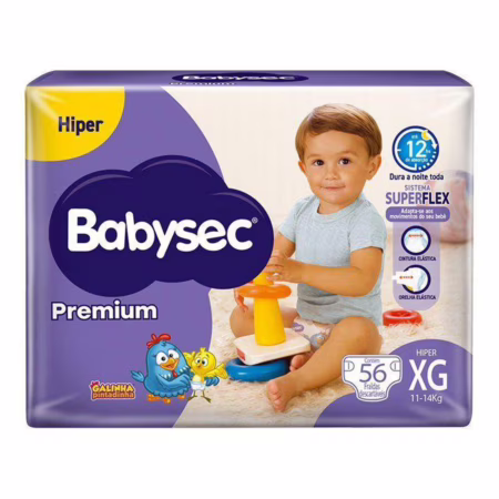 Fralda Babysec Premium Hiper XG 11 a 14kg 56 Unidades • A