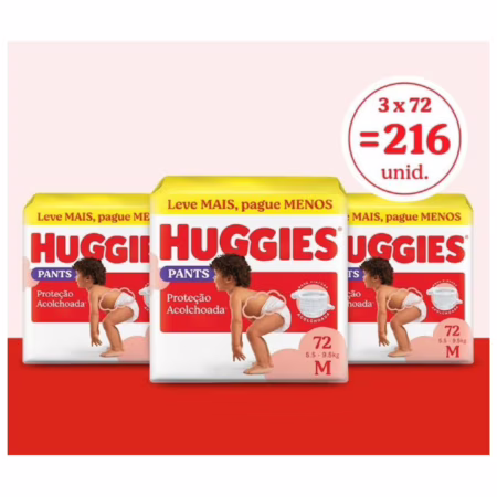 Fralda Huggies Supreme Care Roupinha M 216 unidades (3 pacotes de 72 unidades cada)