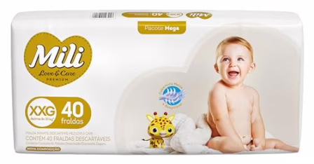 Fralda Mili Love & Care Mega XXG com 40 unidades