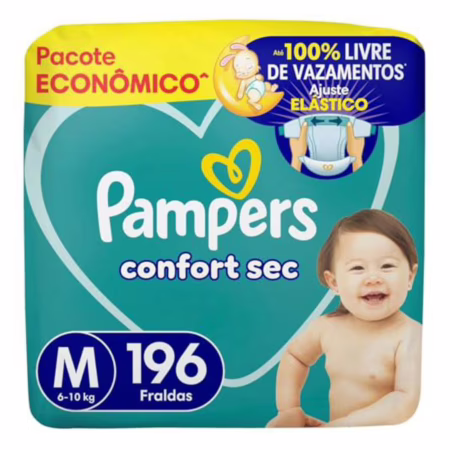 Fralda Pampers Confort Sec Tamanho M 196 Unidades • A