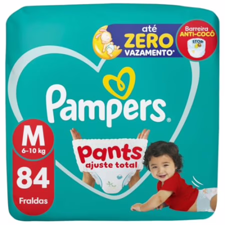 Fralda Pampers Pants Ajuste Total Tamanho M  Fácil de Vestir  84 Unidades