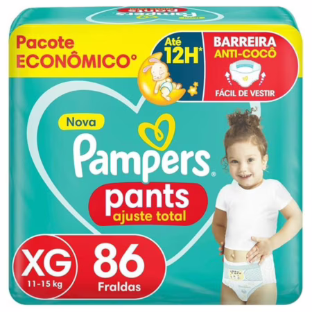 Fralda Pampers Pants Ajuste Total tamanho XG, Fácil de Vestir, 86 Unidades