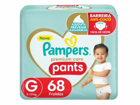 Fralda Pampers Pants Premium Care G com 68 unidades
