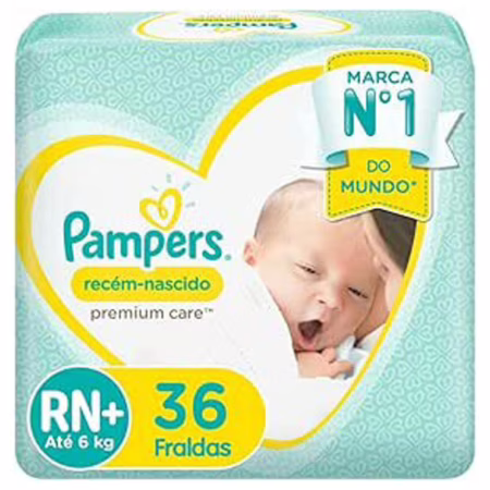 Fralda Pampers Premium Care RN+ com 36 unidades