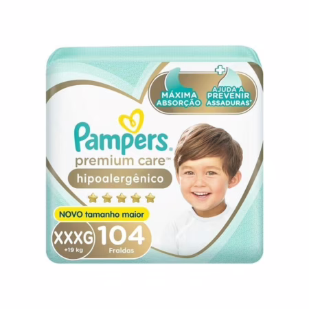 Fralda Pampers Premium Care XXXG com 104 tiras • A