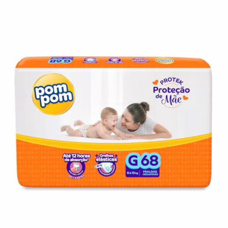 Fralda Pom Pom Protek Proteção de Mãe Hiper G 68 Unidades