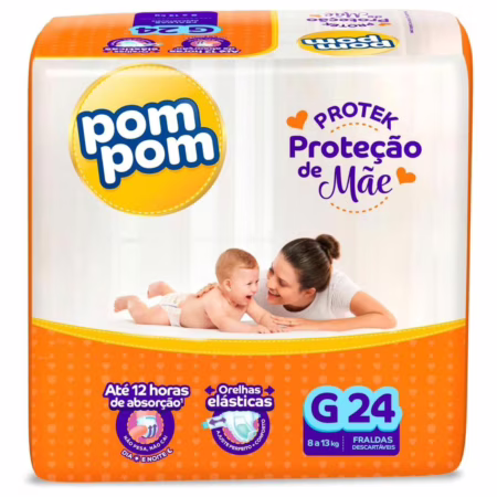 Fralda Pom Pom Protek Proteção de Mãe Jumbo G 24 Unidades