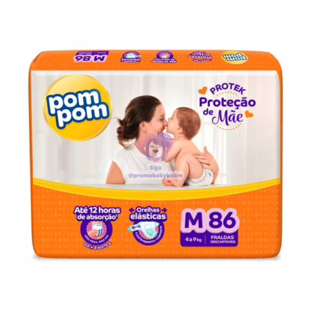 Fralda Pom Pom Protek Proteção de Mãe M com 86 Unidades