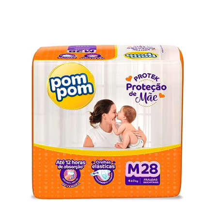 Fralda Pom Pom Protek Proteção de Mãe Mega M com 28