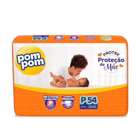Fralda Pom Pom Protek Proteção de Mãe Mega P 54 Unidades