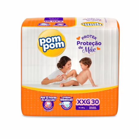 Fralda Pom Pom Protek Proteção de Mãe Mega XXG 30 Unidades