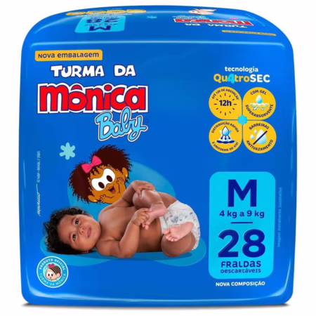 Fralda Turma da Mônica Baby M com 28 Unidades