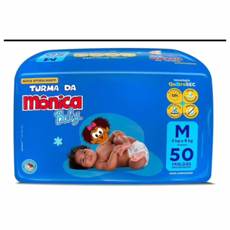 Fralda Turma da Mônica Baby M com 50 Unidades
