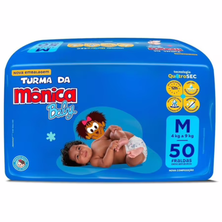 Fralda Turma da Mônica Baby Mega M 50 Unidades