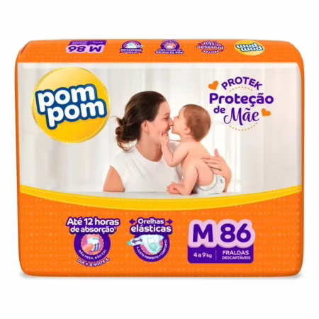 Fraldas Descartáveis Pom Pom Protek Proteção De Mãe M Com Derma Protek 86 Unidades Sem Gênero