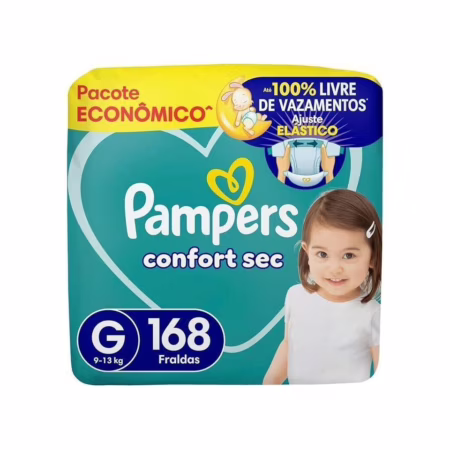 Fraldas Pampers Confort Sec G com 168 tiras