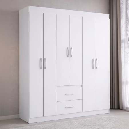 🚨 Guarda Roupa Solteiro 6 Portas 2 Gavetas Sidney Doripel Cor Branco