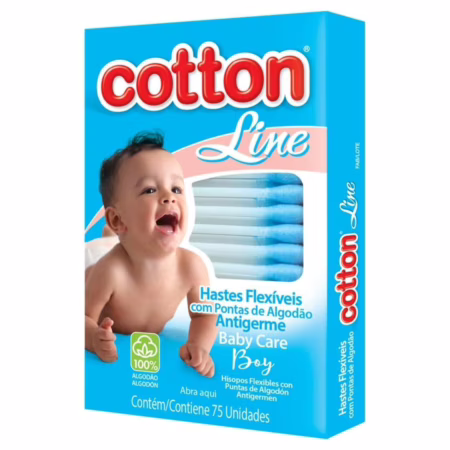 Hastes Flexíveis Cartucho Com Visor Baby Care Boy Com 75 Unidades - Cotton Line