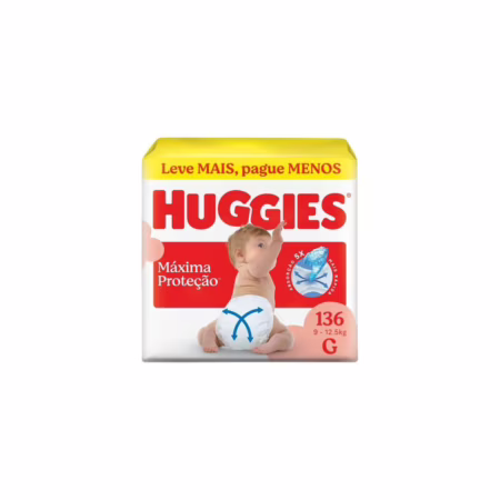 Huggies Fralda Descartável Máxima Proteção G com 136 Unidades