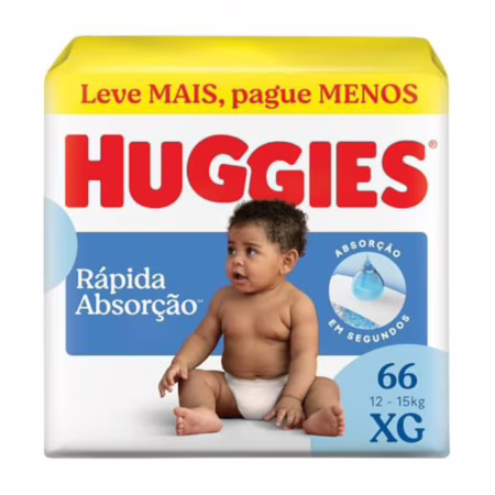 Huggies Fralda Descartável Rápida Absorção XG - 66 Un (embalagem pode variar)