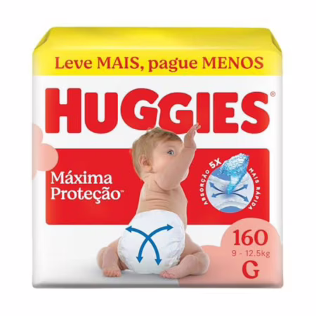 Huggies Fralda Descartável Supreme Care, Tamanho G, com Tecnologia Xtra-Flex 160 Unidades • A