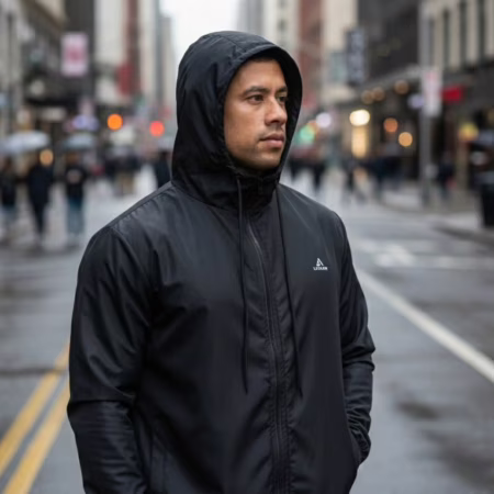 Jaqueta Corta Vento Masculina Capuz Impermeável Zíper Bolso